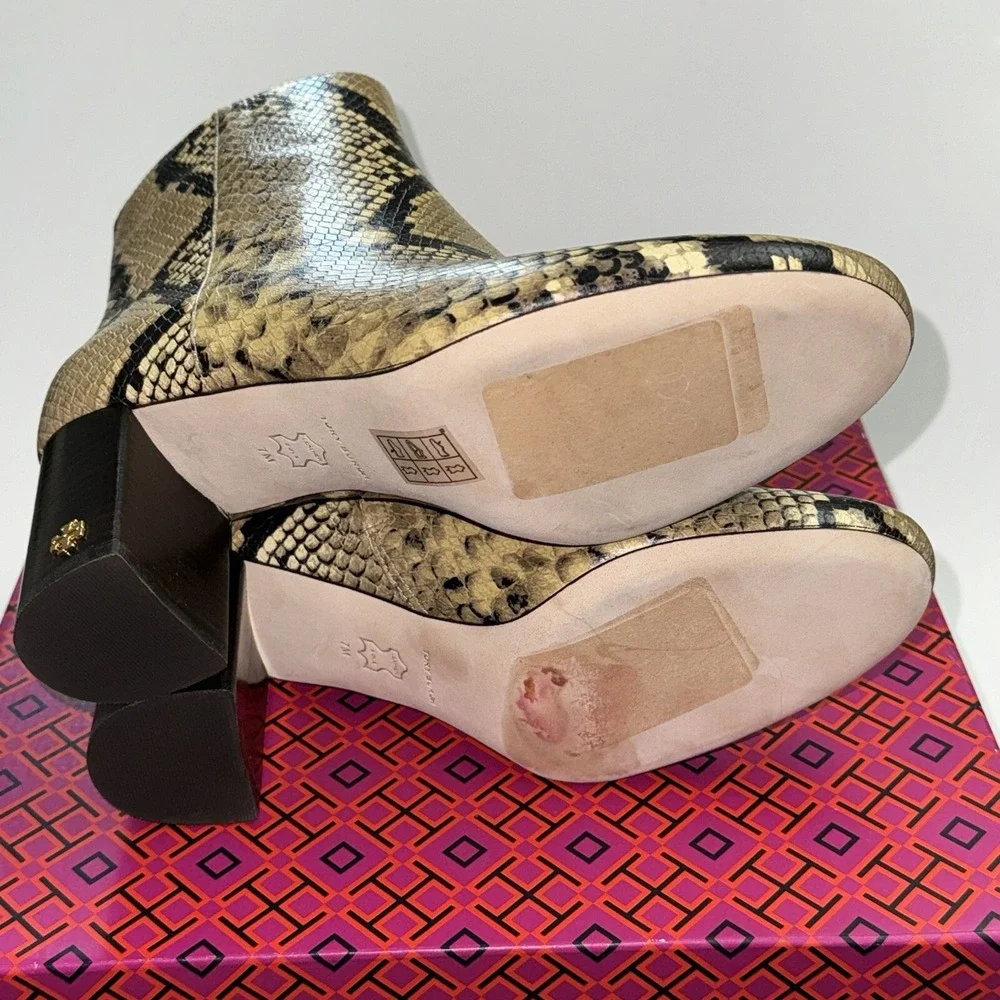 Tory Burch Brooke Bootie Ankle Boots 70MM Round Toe Leather Snake NEW Women's 6
